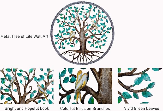 CHINDEUISYUT 23 Inches Tree of Life Wall Art Metal, Large Metal Tree of Life Wall Decor Wall Hanging for Living Room Bedroom Garden Outdoor Porch Patio Office Home Wall Decor, 23in x 23in x 0.88 in