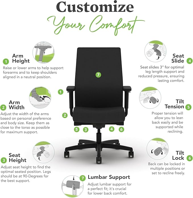 HON Ignition 2.0 Mid Back Task Chair, Spectrum Mesh, Advanced Synchro-Tilt Control, Office Chair with Lumbar Support, Height and Width Adjustable Arms, Titanium Frame, Linen
