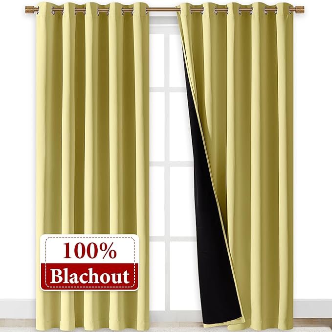 NICETOWN Paler Yellow Full Shade Curtain Panels, Pair of Energy Smart & Noise