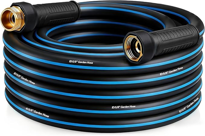 Heavy Duty 5/8 in x 25FT Non-Expandable Garden Hose, Lightweight Rubber Hybrid Water Hose, Kink Resistant Flexible & Durable, Leak-Free 3/4" Brass Male to Female Fittings for Lawn Patio