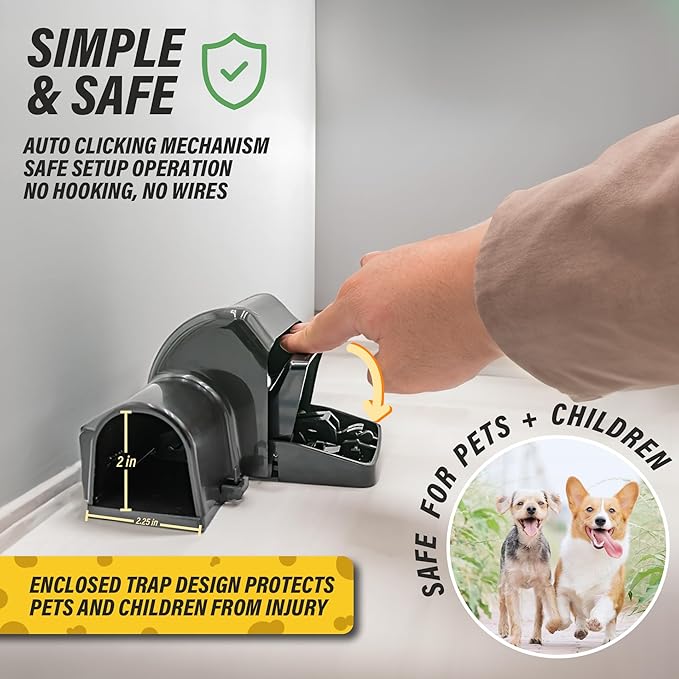 TRATPER Rat and Chipmunk Traps. Prevents Accidental Triggering with Dual Tunneled Design. Covered Snap Traps for Humane Kill, Reusable, Pest Control for Rats, Indoor & Outdoor Use. 2 Pack