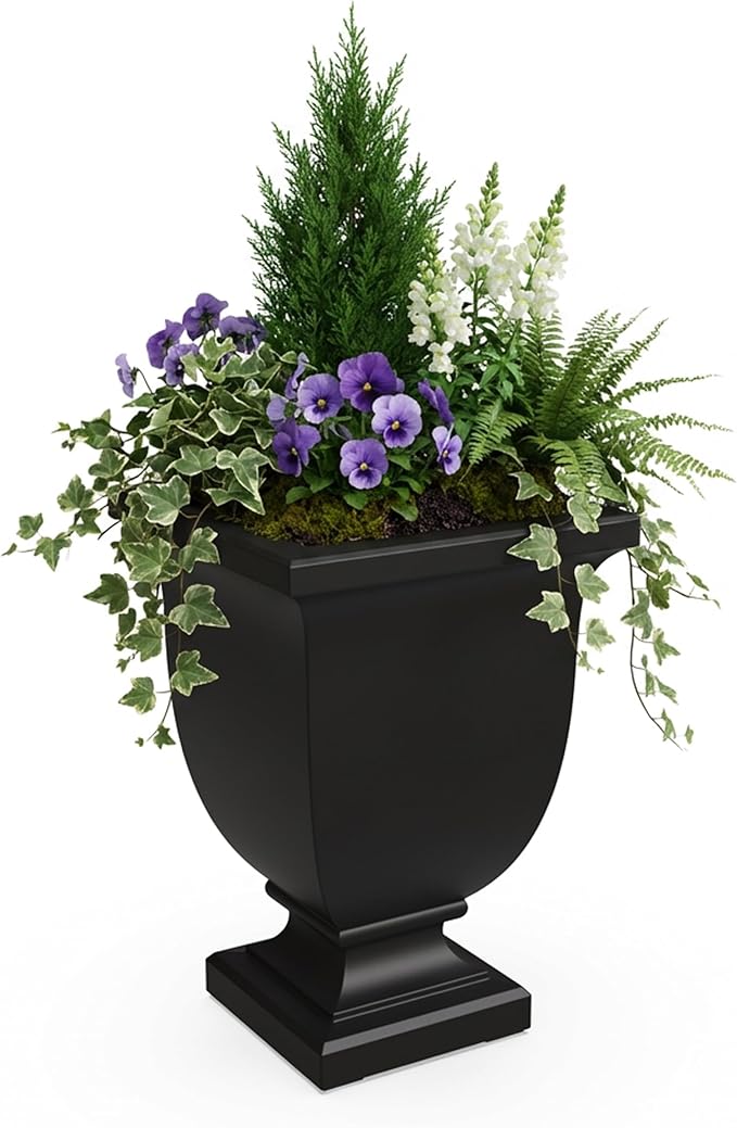 Mayne Augusta 26-Inch Tall Planter – Self-Watering, Weather-Resistant Planter for Flowers – Durable Indoor/Outdoor Design for Patio, Porch, or Entryway