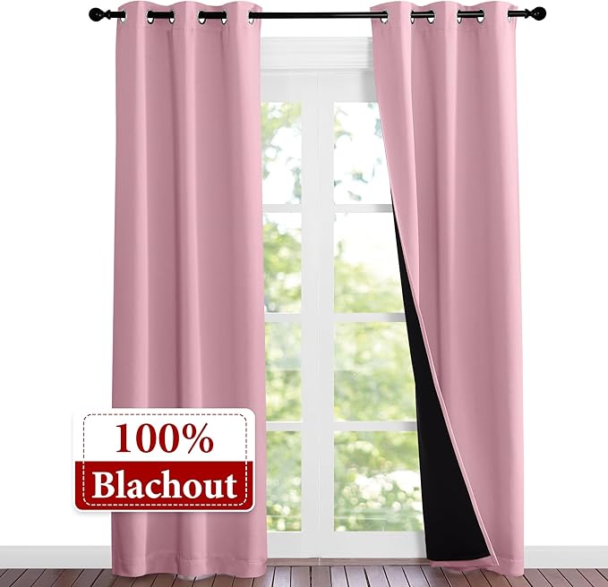NICETOWN Crystal Pink Full Shade Curtain Panels, Pair of Thermal Insulated &