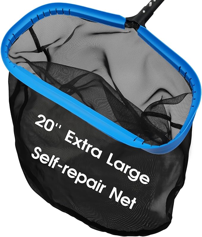 20'' Self-Repair Pool Skimmer Net Pool Cleaning Net with Heavy Duty Nylon Mesh, Aluminum Frame, Deep Debris Bag, for Above Ground Pool In-ground Pool Leaf Rake Net (Without Pole)