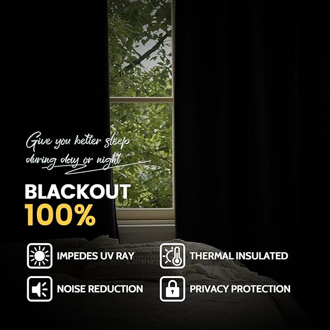 Yakamok 100% Blackout Curtain Panels 84 inches Cold and Light Blocking Drapes