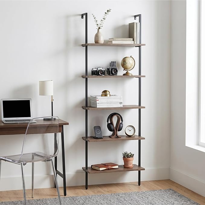 aboxoo Ladder Shelf 2PCS Open Bookshelf 5-Tier Wall-Mounted Wood Bookcase Rack