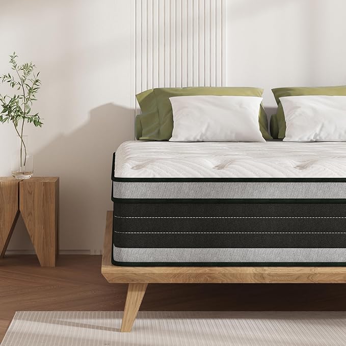 Queen Size Mattress, 12 Inch Hybrid Pillow Top Queen Mattresses in a Box with Gel Memory Foam & Individually Pocket Coils, Medium Firm Mattress for Back Pain, Pressure Relief