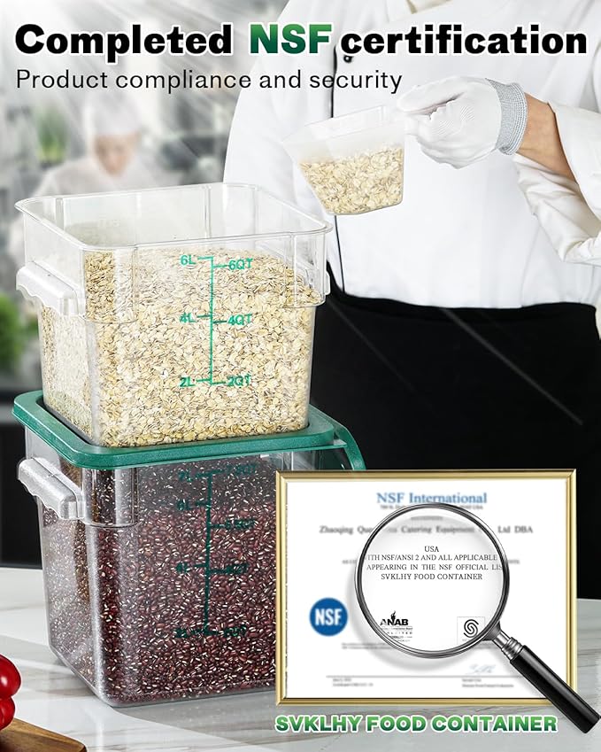2QT NSF Food Storage Containers: 8 PCS [Food Grade][Hot&Cold Resistant] Commercial Clear Square Food Storage Containers with Scales Handleas for Home Restaurant Kitchen Proof Dough(BPA FREE-GREEN)