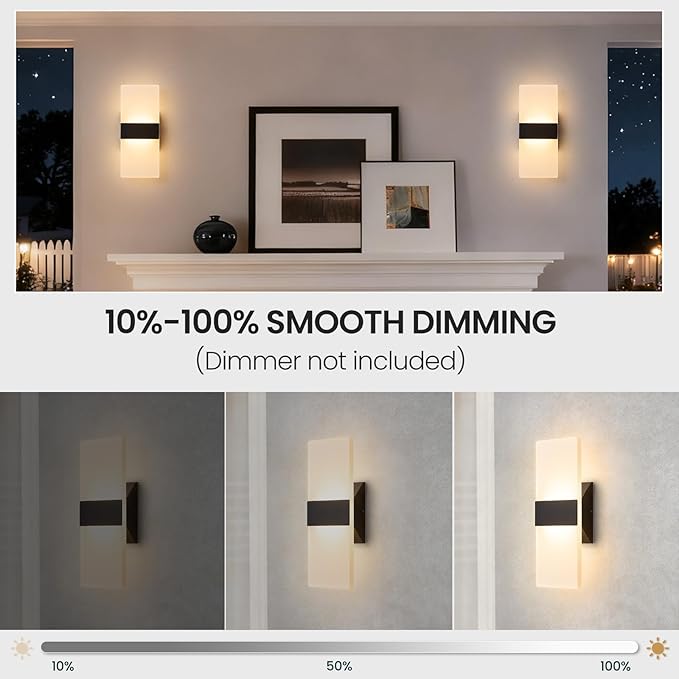 Modern LED Wall Sconces, 12 Inch Indoor Black Wall Lights, 12W 2700K-5000K