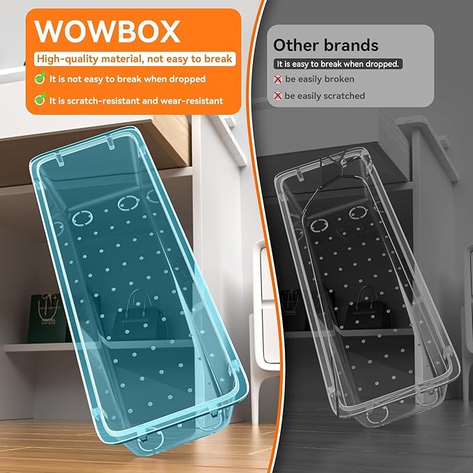 WOWBOX 24 PCS Plastic Drawer Organizer Set, 4 Sizes Desk Drawer Organization and Storage Containers for Makeup, Cosmetics, Jewelry and Gadgets in Kitchen, Bathroom, Bedroom, Office, Clear Sea Blue