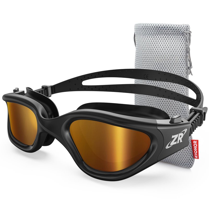 ZIONOR Swim Goggles, Upgraded G1 Polarized Swimming Goggles Anti-fog for Adult Men Women B4 (Polarized + Bright Mirror Coffee Gold)