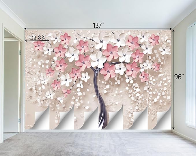 3D Relief Abstraction Pink Flowers Tree Mural Bedroom Floral Wallpaper Room