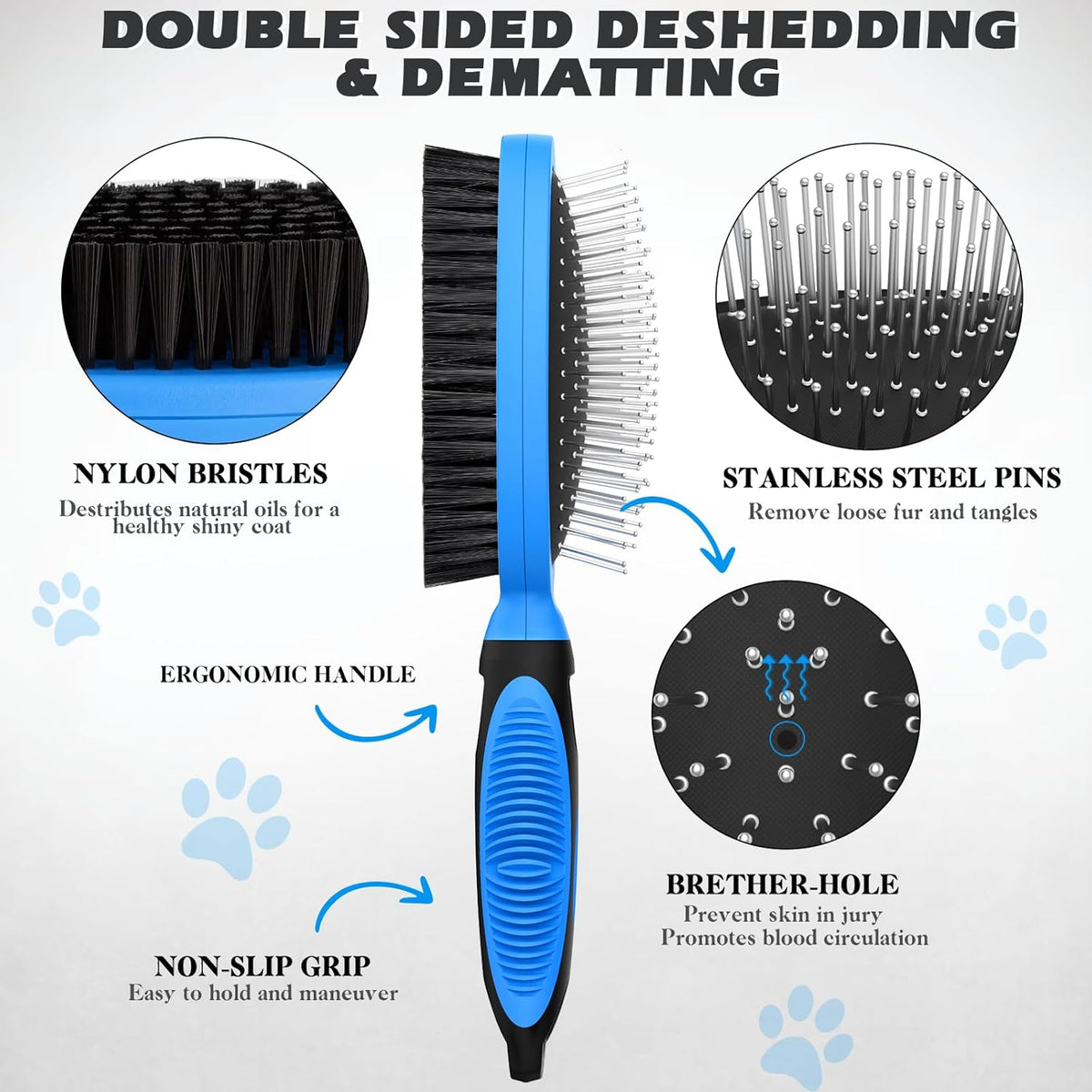 Skiennix Pet Grooming Tools - Double-Sided Brush for Shedding & Bathing | Suitable for Dogs, Cats & Horses (Blue)