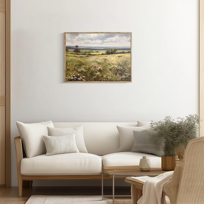 Vintage Canvas Wall Art Hills Wall Decor Landscape Countryside Wilderness Painting Rustic Picture Modern Farmhouse Print Nature Scenery Prints Living Room Bedroom Bathroom 12x16 Inch Framed