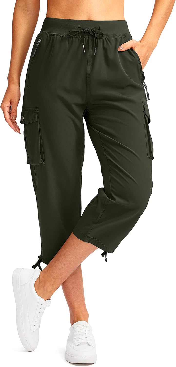 Soothfeel Women's Cargo Capris Pants with 6 Pockets Lightweight Quick Dry Travel Hiking Summer Pants for Women Casual