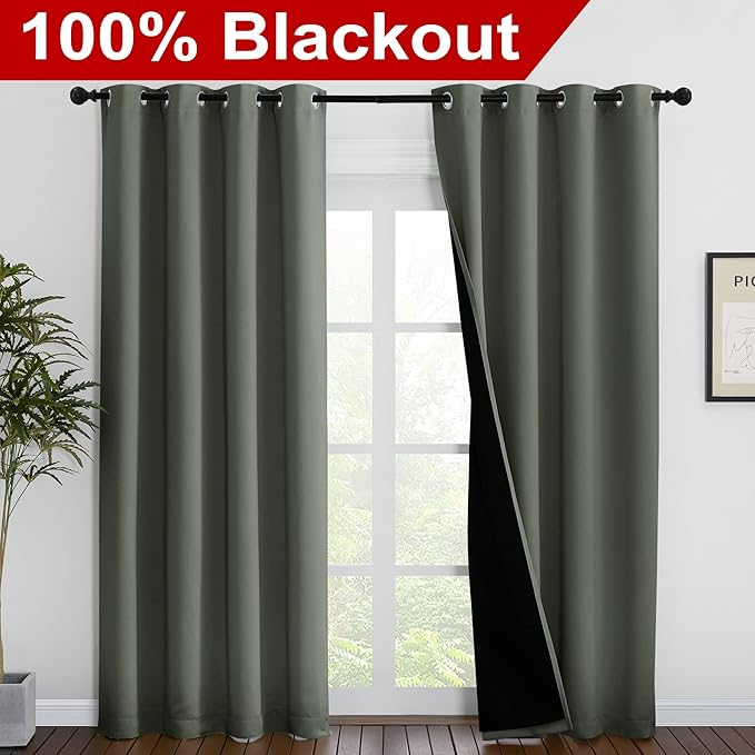 NICETOWN 100% Blackout Curtains 86 inches Long, Pair of Energy Smart & Noise
