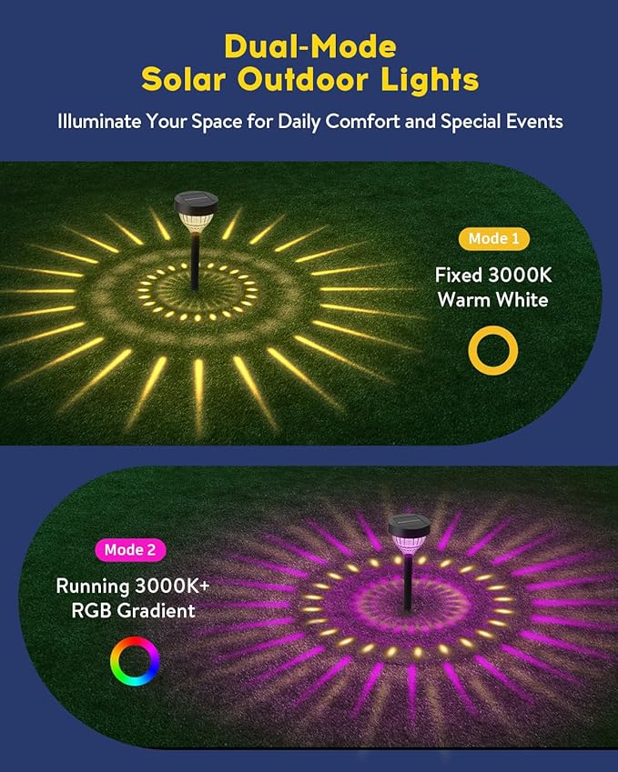 Vangue Solar Lights Outdoor Garden, 2025 New Dynamic Running Light, IP65 Waterproof Dual-Mode Solar Powered Outdoor Lights for Pathway Lawn Patio Yard Landscape Driveway (6)