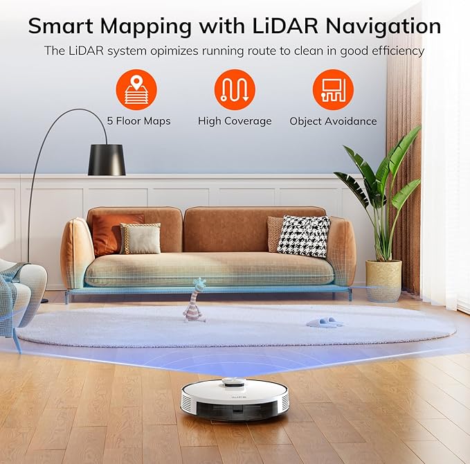 ILIFE A30s Robot Vacuum, 10000Pa Max Suction Robotic Vacuum Cleaner with LiDAR Navigation, Home Mapping, No-Go Zone, 150 Mins, 2.4G WiFi/App/Alexa/Remote Control, for Hard Floor Carpet and Pet Hair