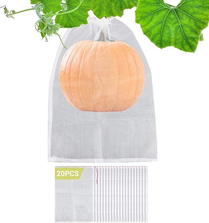 Mesh Fruit Tree Bags, 20 Pack 27 x 19 inch Plants Protection Netting Bags with Drawstring, Insect Bird Bug Barrier Net Cover for Garden Flower Bananas Vegetables Fruits Tree Shrub