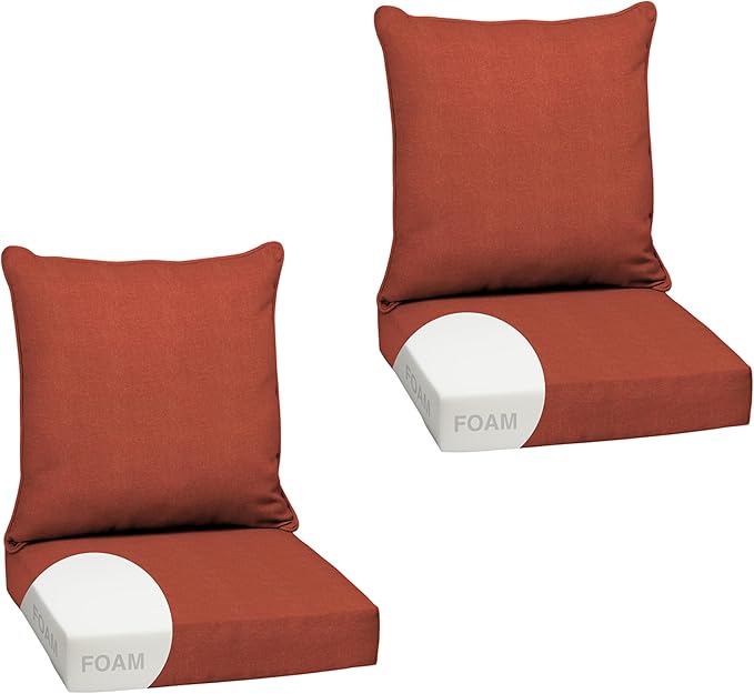 Arden Olefin Outdoor Foam Deep Seat Cushion Set (2-Pack), 24x24, Premium High-Density Foam, Never Flattens, Weather-Proof for Patio Chair Sofa Couch, Sedona Woven Texture