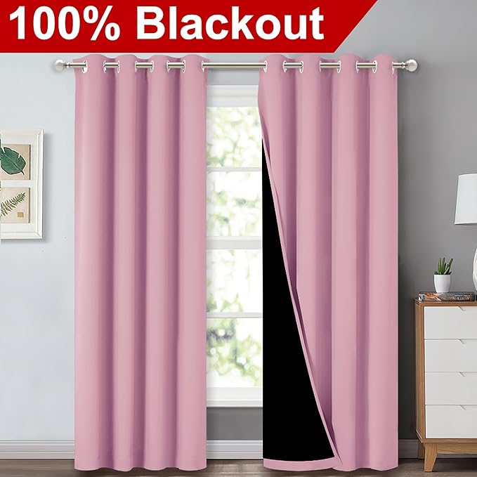 NICETOWN Crystal Pink Full Shade Curtain Panels, Pair of Energy Smart & Noise