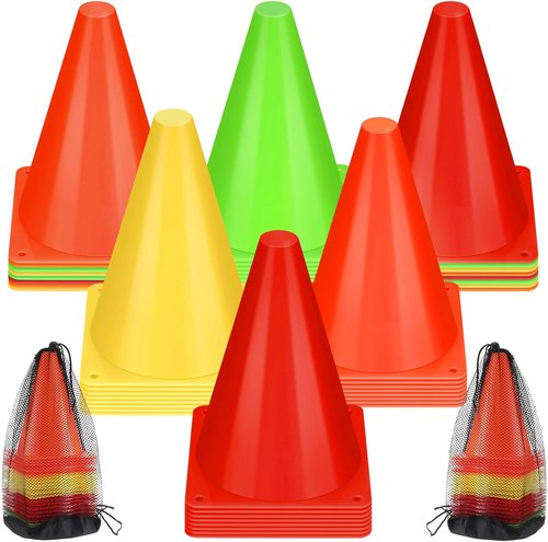 Leelosp 48 Pack Traffic Cones - 7" & 9" Agility Field Markers for Soccer, Basketball & Training