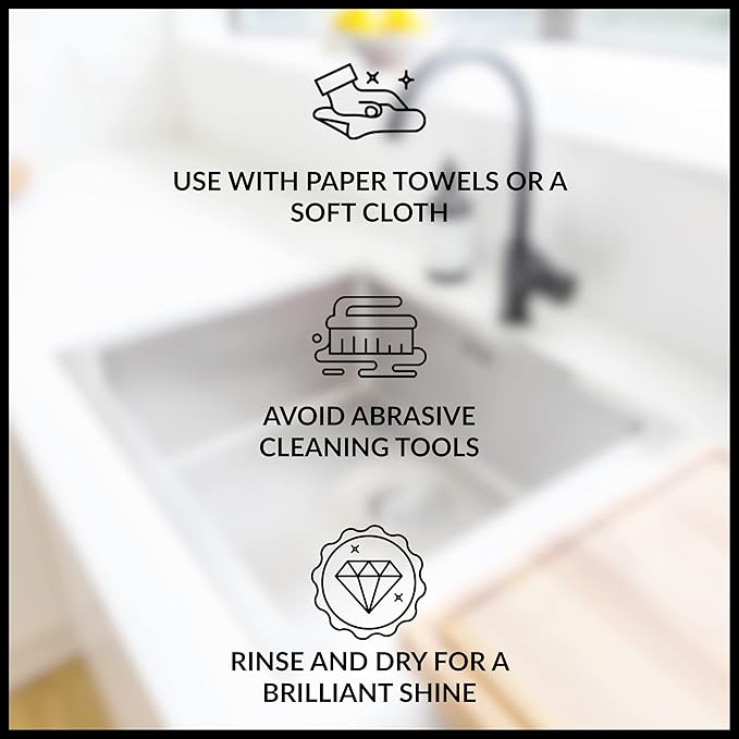 HOPE'S Perfect Sink Cleaner and Polish, Restorative, Water-Repellent, Removes Stains, Ideal for Brushed Stainless Steel, Cast Iron, Porcelain, Corian, Composite, Acrylic, 8.5 oz 2 Pack with 2 Pads
