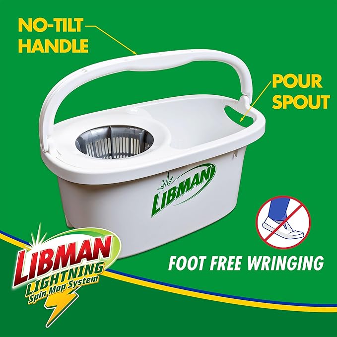 Libman Lightning Spin Mop System | Mop and Bucket with Wringer Set | Spin Mop | Mops for Floor Cleaning | Hardwood Floor Mop | 1 Total Mop Head Included