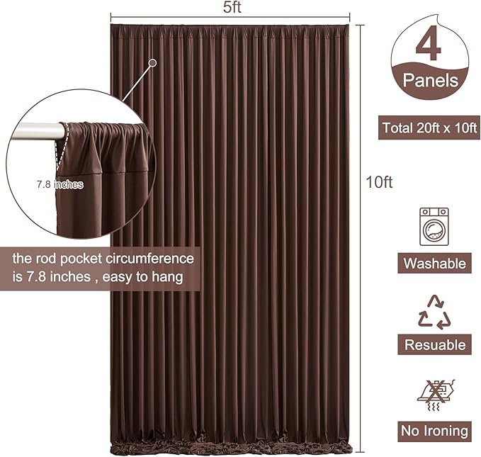 4 Panels Brown Backdrop Curtain for Parties Wedding Wrinkle Free Brown Photo Curtains Backdrop Drapes Fabric Decoration for Birthday Party Baby Shower 20ft(W) x 10ft(H)
