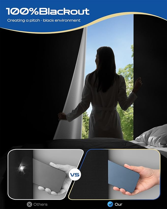 41" W x 78" L 100% Blackout Curtains, Total Darkness No-Drill Black Out Window