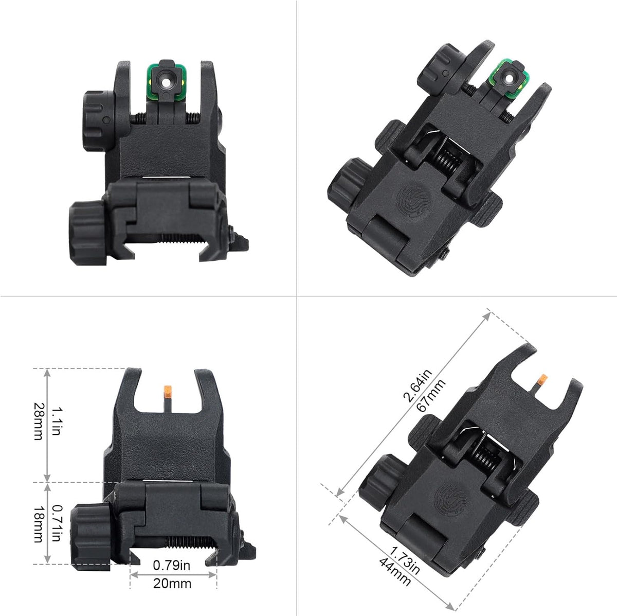 ohhunt Flip Up Sights Polymer Fiber Optic Sights Backup Sight Black for Picatinny