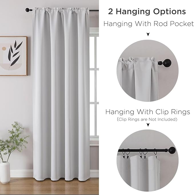 CUCRAF Grayish White Blackout Curtains 84 inch Length 2 Panels Set, Rod Pocket