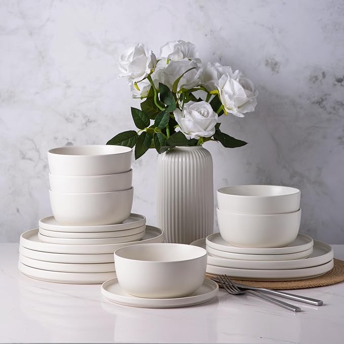 AmorArc Stoneware Dinnerware Sets for 8,Reactive Ceramic Plates and Bowls Set,Highly Chip and Crack Resistant | Dishwasher & Microwave Safe | Round Dishes Set Service for 8 (24pc)
