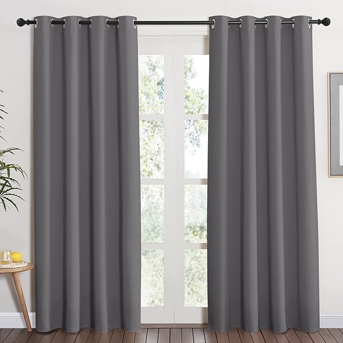 NICETOWN Grey Blackout Curtain 84 inches Long