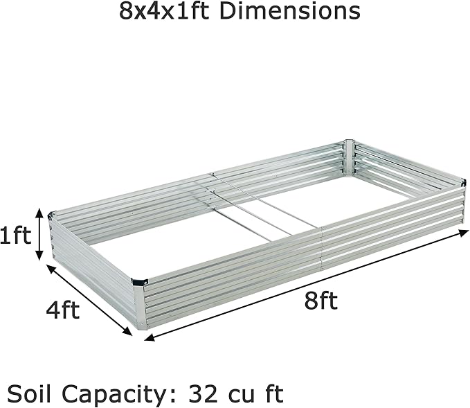 Foxlang 8x4x1ft(2 PCS) Galvanized Raised Garden Bed,Outdoor Planter Box Metal Patio Kit Planting Bed for Vegetables Flowers Herb,Silver