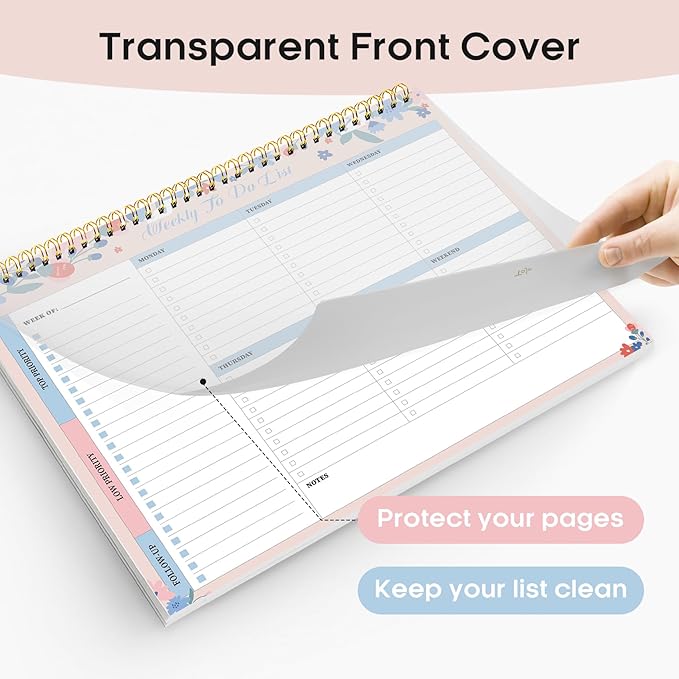 Taja Weekly To Do List Notepad with 52 Undated Sheets（8.5"×11"）- Weekly Desk Planner for Women & Man, Work and Home - 1 Pack Spring Blossom