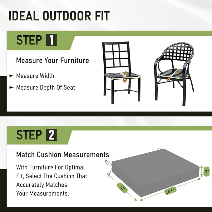 Basic Beyond Outdoor Chair Cushions Set of 4, Square Corner Outdoor Cushions for Patio Furniture, Water Resistant Patio Chair Cushions with 2 Ties, 18.5x16x3, Light Grey