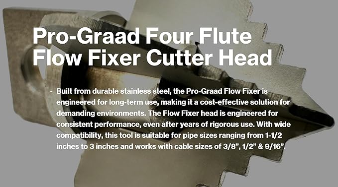1?€? Spear 4 Flute Flow Fixer Drain Cleaner Plumbing Snake Cutter Head for 1-1/4?€? ?€? 2?€? Pipes, Clears & Scrapes Inner Walls, Fits 3/8?€? 1/2" or 9/16?€? Cables, Commercial & Residential Use