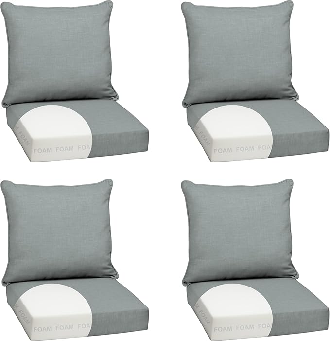 Arden Outdoor Foam Deep Seat Cushion Set (4-Pack), 24x24, Premium High-Density Foam, Never Flattens, Weather-Proof for Patio Chair Sofa Couch, Stone Grey Leala