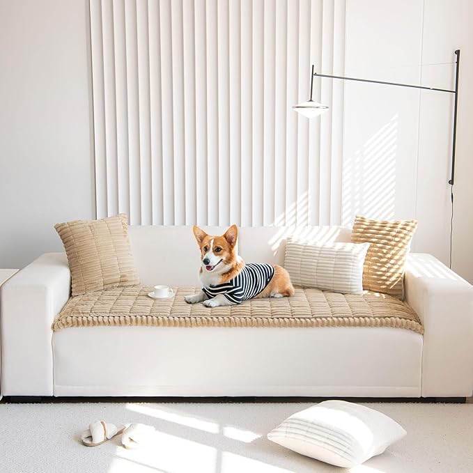 OTOB Couch Cover for Dogs Washable, Non Slip Funny Pet Couch Covers Sofa Slipcovers Cushion Mat, Plush Soft Cozy Pet Friendly Furniture Protector, All Seasons (Coffee, 23.6" x 47.2")