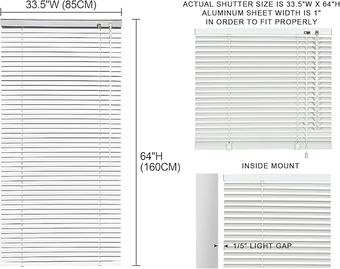 YIIBAII Mini Blinds Suitable for 34" W x 64" H Windows 1" Aluminum Horizontal