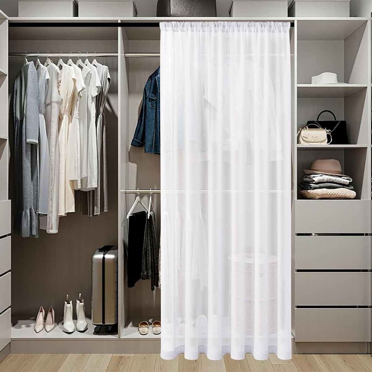Tollpiz Sheer Door Curtain Closet Linen Textured Curtains Sheer Doorway Light Filtering Voile Patio Glass Door Rod Pocket Curtain French Door, 54 x 72 inches Long, White, Set of 1 Panel