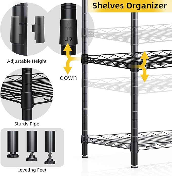3 Tier Shelves Storage, Wire Shelf Unit, Standing Adjustable Metal Shelves Organizer, Storage Racks for Restaurant Garage Pantry Kitchen Garage(Small，15.7 '' x 11.8" x 31.5 ")…