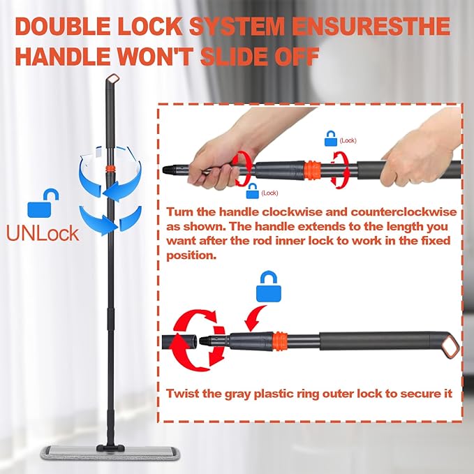 24in Flat Mop for Cleaning Floors, Heavy-Duty Microfiber Wet Mop with Easy Wringing & Deep Cleaning, Includes 4 Reusable Mop Cloths and Adjustable Long Handle