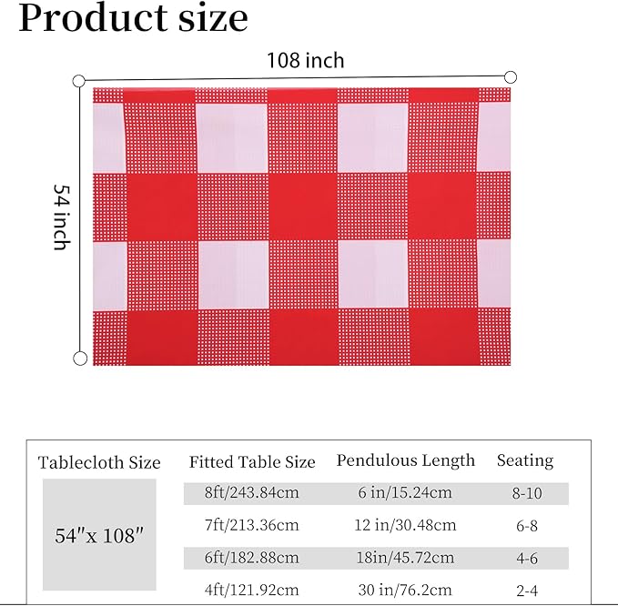 3 Packs Red and White Checkered Tablecloth 54x108 Inches Rectangle Gingham Tablecloth Disposable Plastic Waterproof Table Cover for Outdoor Picnic Kitchen and Birthday Party