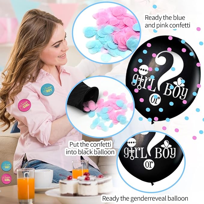 124 Pcs Gender Reveal Decorations Kit, Party Supplies With 36'' Balloon, Boy OR Girl Foil Balloon, Paper Pompoms, Tablecloth, Photo Props
