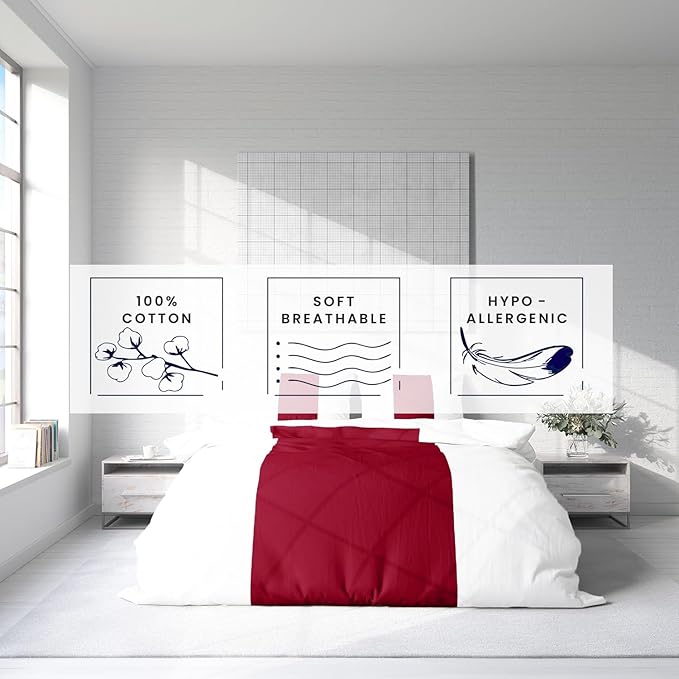 Kotton Culture 3 Pc California King Size Duvet Cover Set -100% Egyptian Cotton Sateen 600 Thread Count Ultra Soft Premium Durable Comforter Cover Zipper Closure & Corner Ties (Snow Red,104"x98")