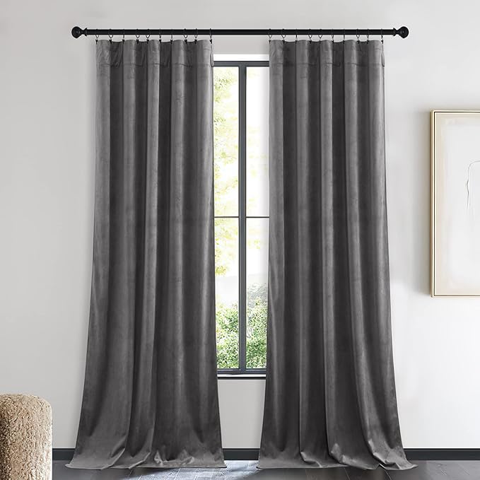 NICETOWN Living Room Grey Velvet Curtains, Sound and Sunlight Reducing Heavy