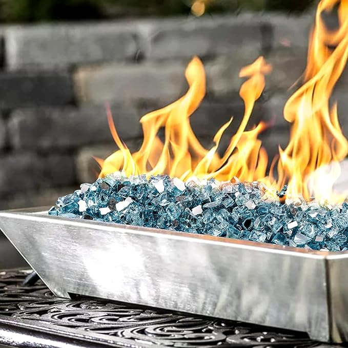 Mr. Fireglass 10 Pounds Reflective Fire Glass, 1/4 Inch High Luster Fire Pit Glass Rocks for Propane & Natural Gas Fire Pits Fireplace and Landscape Decor, Aqua Blue