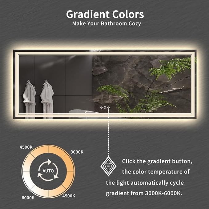 Bathroom Mirror with Lights, 96x36 Inch Gradient Front and Backlit Big Lighted